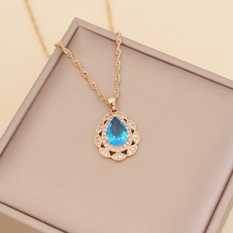 Fashion Multicolor Full Diamond Water Drop Copper Necklace Wholesale display picture 7