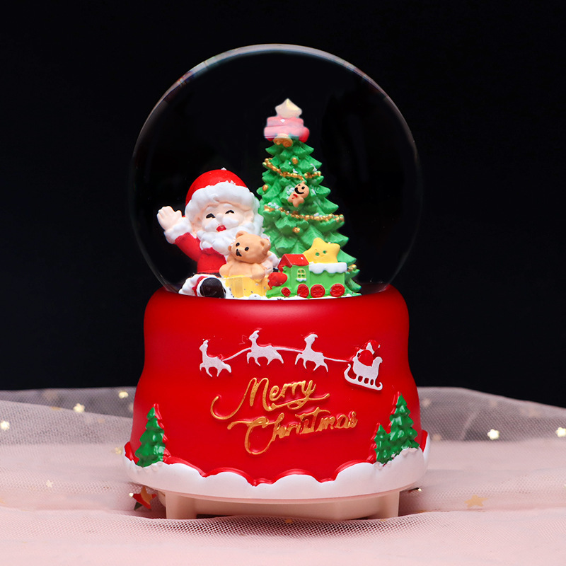 2026 New Christmas Fairy Tale Crystal Ball Music Box Rotating Luminous Santa Claus Ornament Christmas Gift