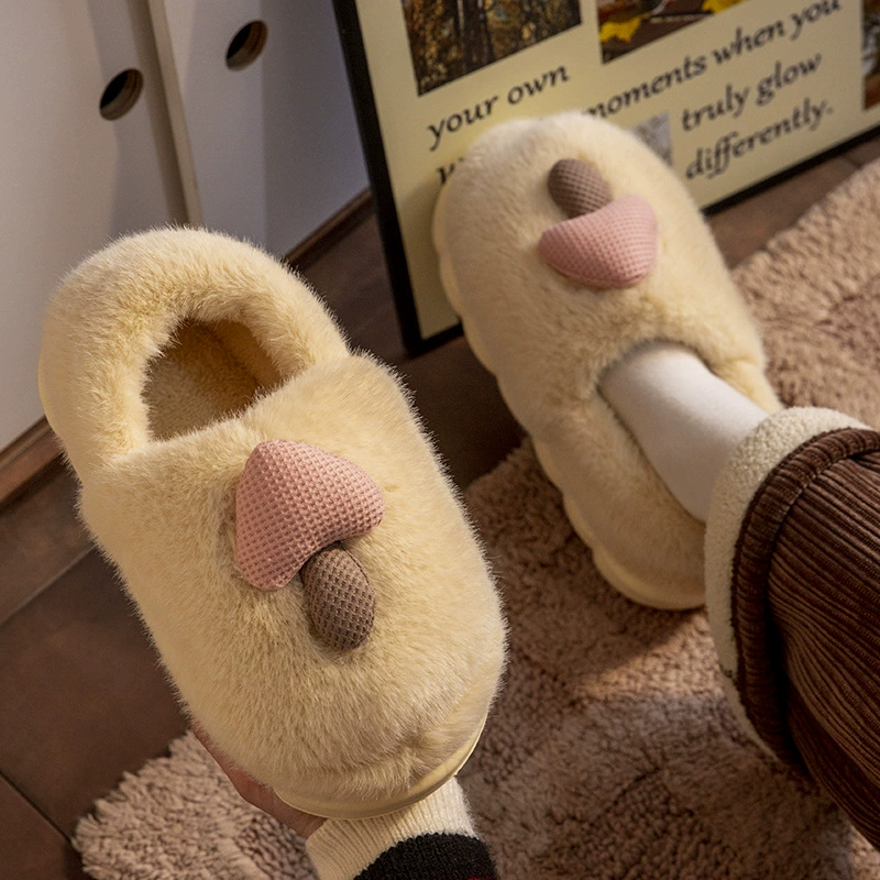 Милые женские тапочки-грибочки из хлопка, осенне-зимние, утолщенные, для дома, нескользящие, с закрытой пяткой, пушистые, с мультяшным дизайном.