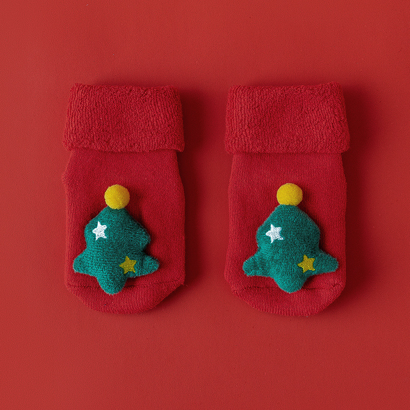 Hombres y mujeres recién nacidos, bebés, niños pequeños, una clase de algodón peinado, otoño e invierno, más calcetines rojos cálidos y gruesos de terciopelo