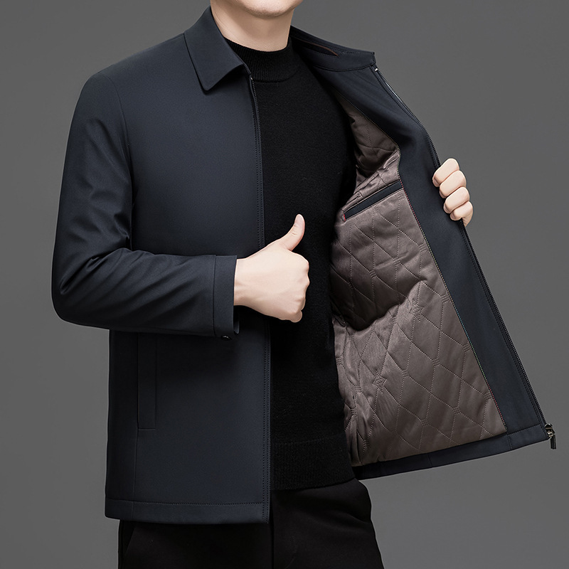 轻奢中老年外套2025秋冬新款爸爸装加厚保暖棉衣翻领夹克男装棉服