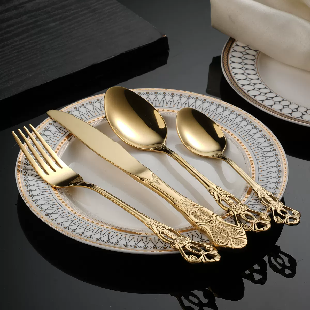 复古皇廷不锈钢餐具四件套创意西餐牛排刀叉勺套装酒店勺子刀叉子