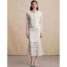 白色蕾丝性感透视开衫上衣鱼尾半身长裙高级感法式小香风仙气套装