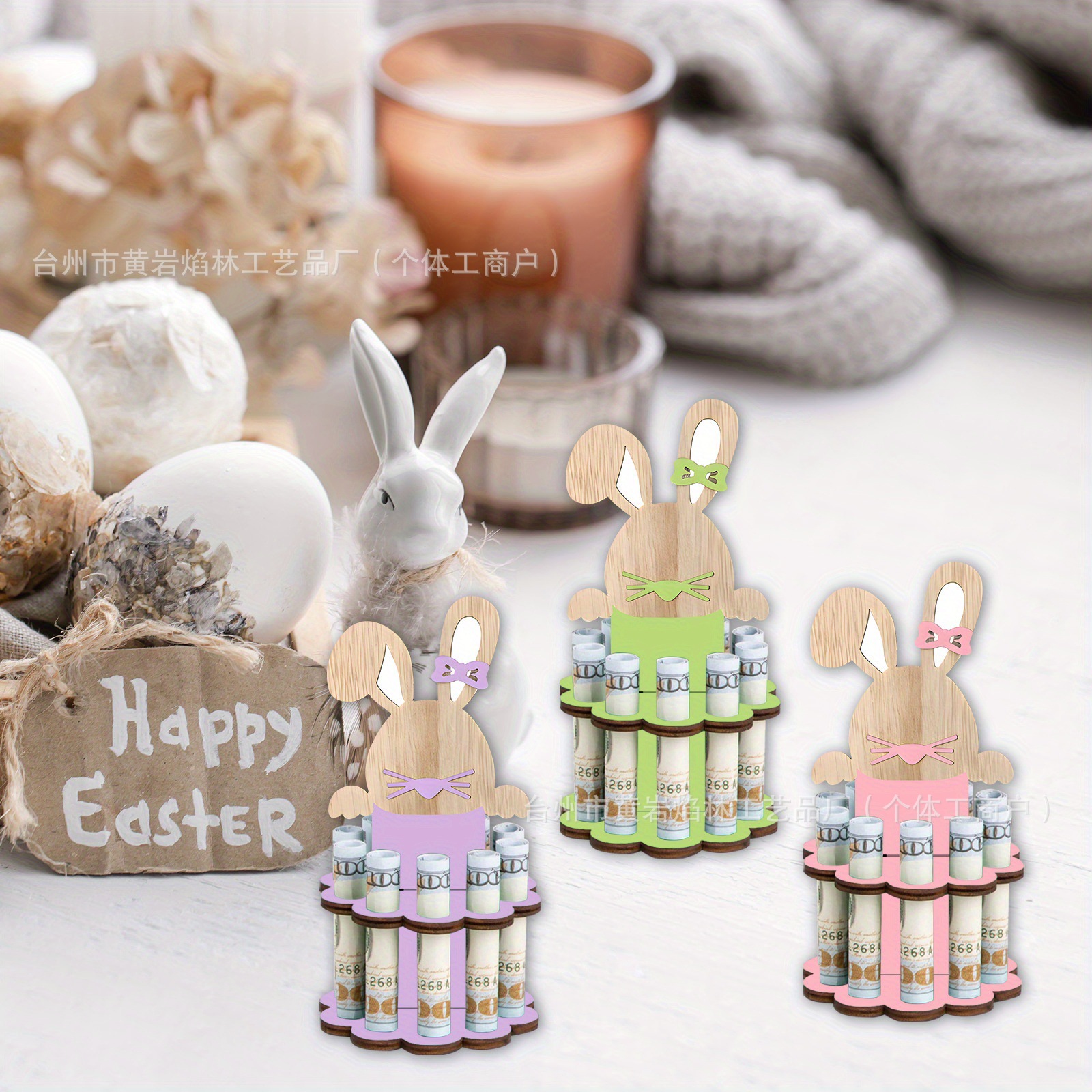 Easter Bunny Wallet Wooden Crafts Ornaments Christmas Holiday Wallet Gifts Home Decoration Creative Ornaments