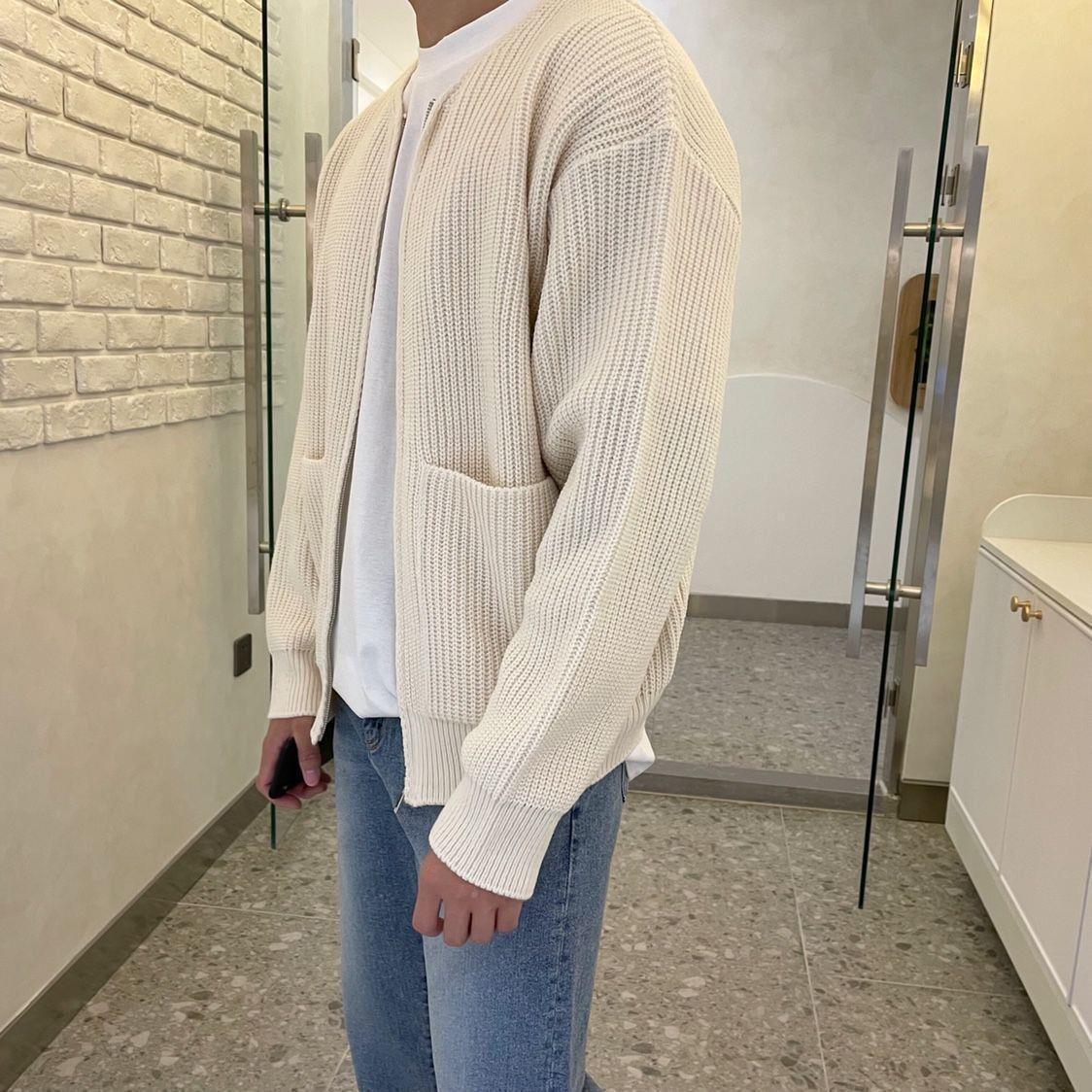 Men's Clothing Autumn And Winter Stand Up Collar Spot Thickened Slim Fit Casual Cotton Proof Long Sleeved Sweater Men's Sweater Men_voghion.com