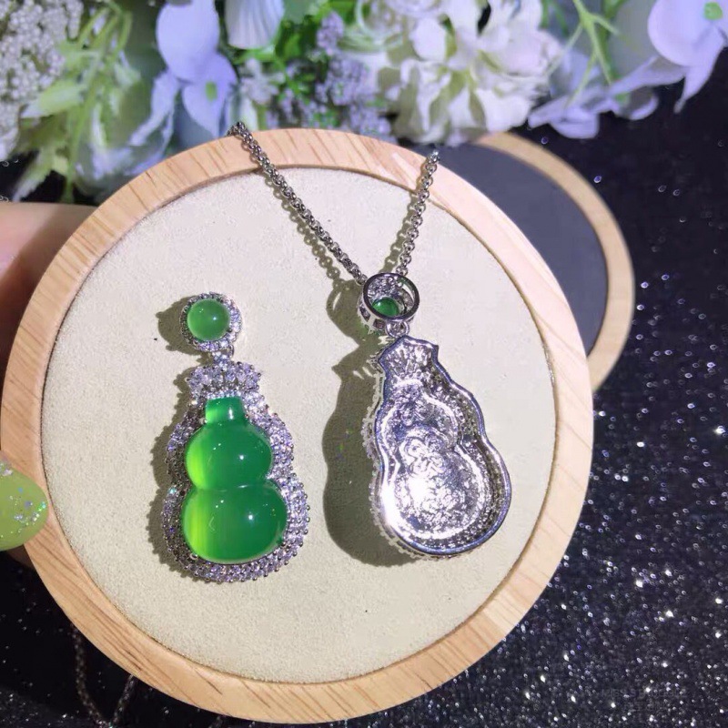 녹색 CHALCEDONY 펜던트 높은 얼음 S 상감 패션 풀 다이아몬드 조롱박 녹색 마노 옥 펜던트 제조 업체 도매