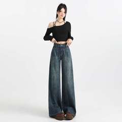 卸売り代はレトロな広脚ジーンズの女性の新型高腰が痩せている感じが腰の梨の形を収めて体がゆったりしている