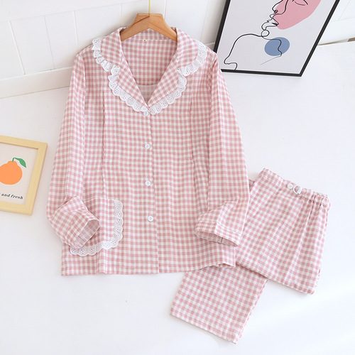 Spring and Autumn Double-layer Cotton Postpartum Pajamas Breathable for Pregnant Women and Postpartum Use