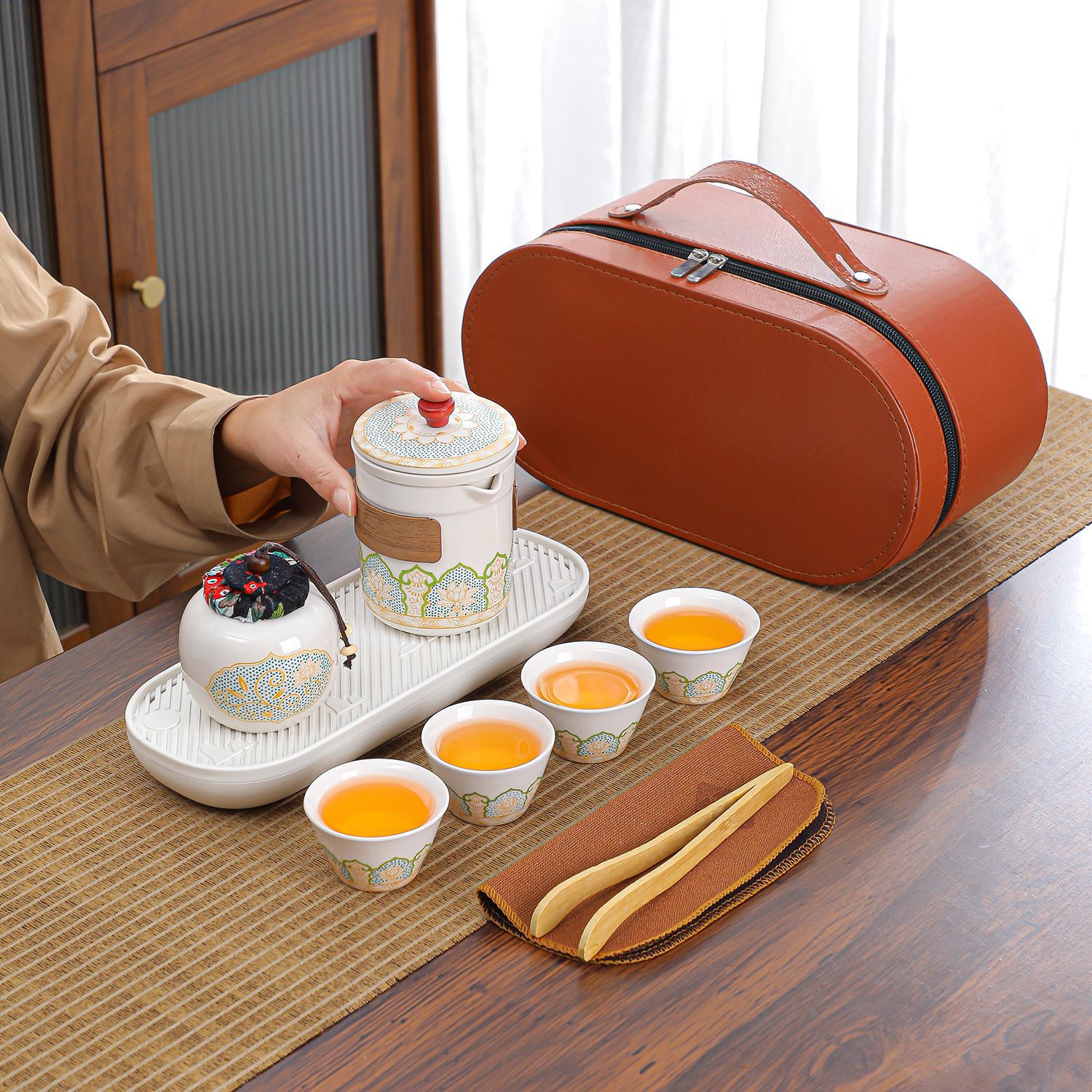 Mid-Autumn Festival Kung Fu Travel Tea Set Simple Anti-Scald Quick Tea Ceramic Set Outdoor Portable with Logo Printing Gift