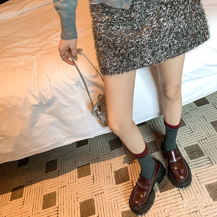 Giày da nữ mũi tròn siêu cao gót đế bánh mì phong cách casual — Màu đen, Màu đỏ rượu, Màu trắng chi tiết 33