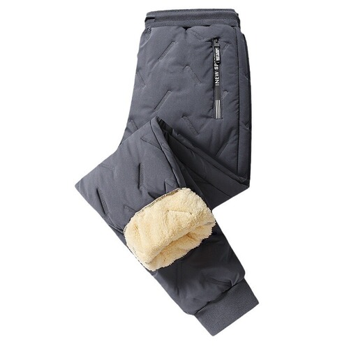 Men's Winter Outerwear Cotton Pants with Fleece and Thickening, Anti-Wind Snow Ground Lamb Wool Pants for Outdoor Wear, Warm and Thick for Plus Size