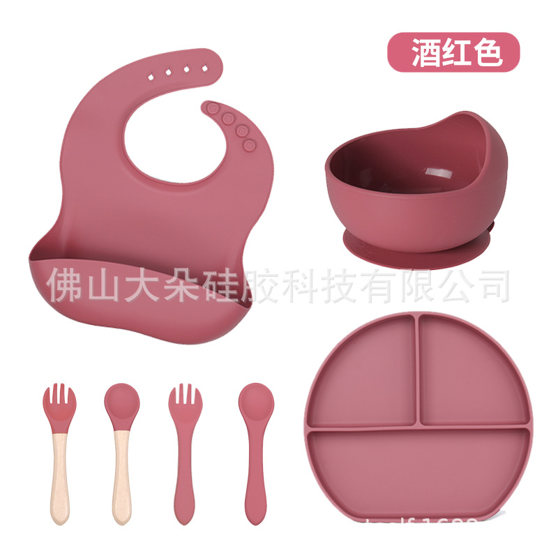 Precio bajo de la fábrica libre combinación de silicona bebé placa niños suplemento alimenticio tazón cuchara taza de agua babero traje