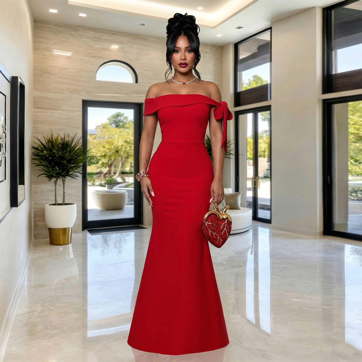 C7681 Aliexpress transfronterizo Amazon Europa y América moda mujer elegante hombro abierto vestido de cadera image 5