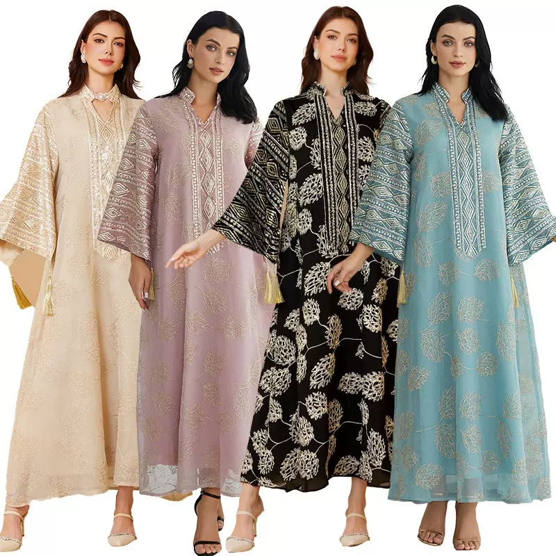 SW68 亚马逊穆斯林刺绣亮片大码女装欧美跨境阿拉伯迪拜新款长袍
