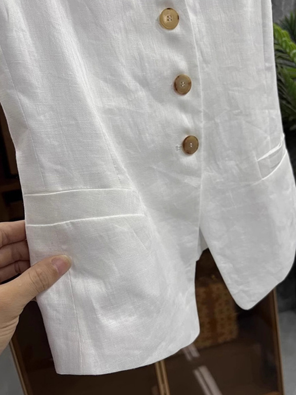 亚麻无袖西装马甲外套女春夏高端复古叠穿v领棉麻坎肩背心上衣秋|undefined