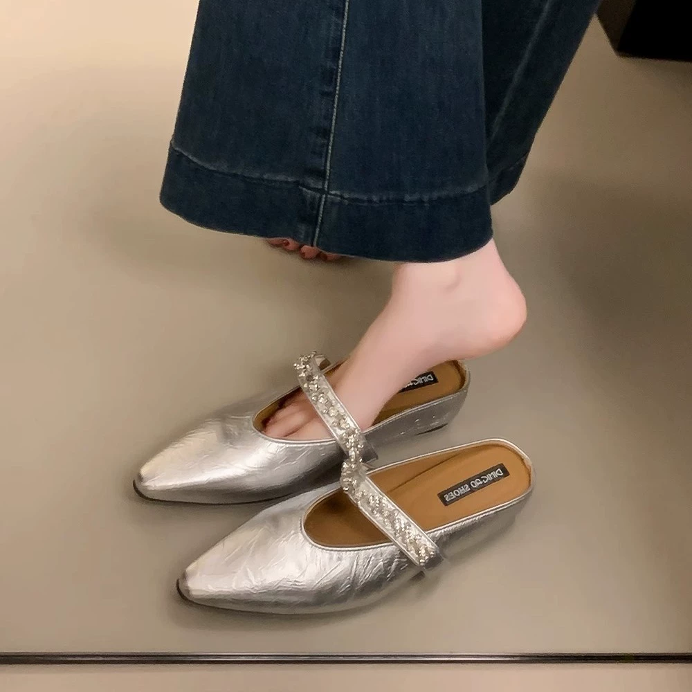 Женские мюли с французским дизайном и стразами, новые летние сандалии-мюли на платформе 2025 года.