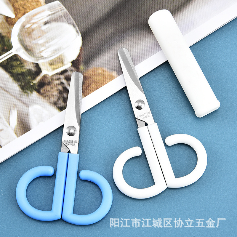 厂家儿童学生不锈钢剪刀文具安全小剪刀幼儿园手工圆头塑料柄剪刀