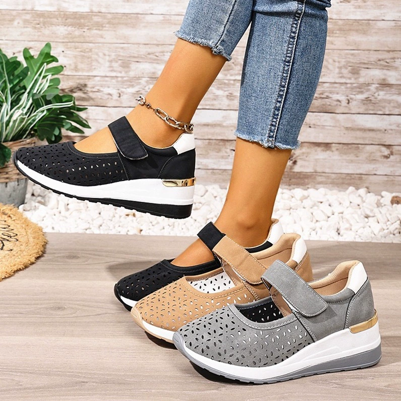 Летние женские спортивные дышащие сабо на танкетке с липучкой, большие размеры, легкие, с вырезами, на толстой подошве, для внешней торговли.