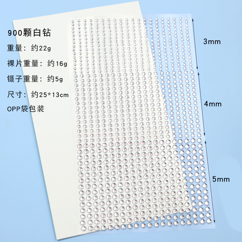 (Tarjeta blanca + bolsa opp) 900 diamantes blancos de 3/4/5 mm