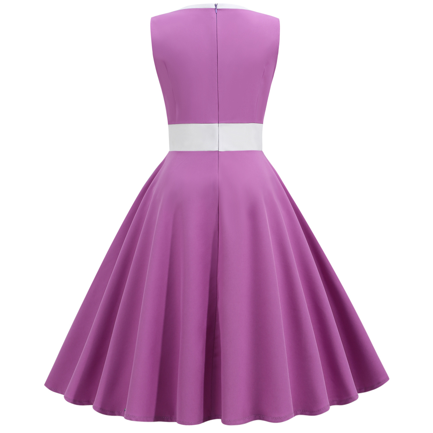  Femmes Hepburn rétro blanc rayure couture fausse simple boutonnage décoratif couleur unie grande jupe_voghion.com