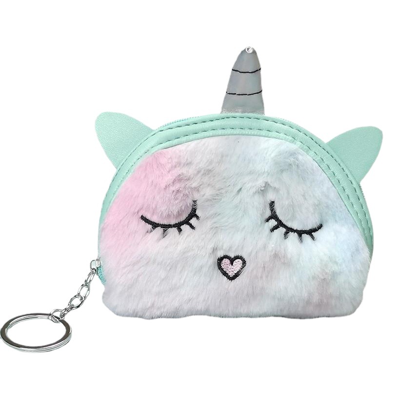 ESTELLA nuevo lindo de dibujos animados semicírculo monedero unicornio bordado lindo entrecerrar los ojos tie-dyed felpa monedero de la moneda