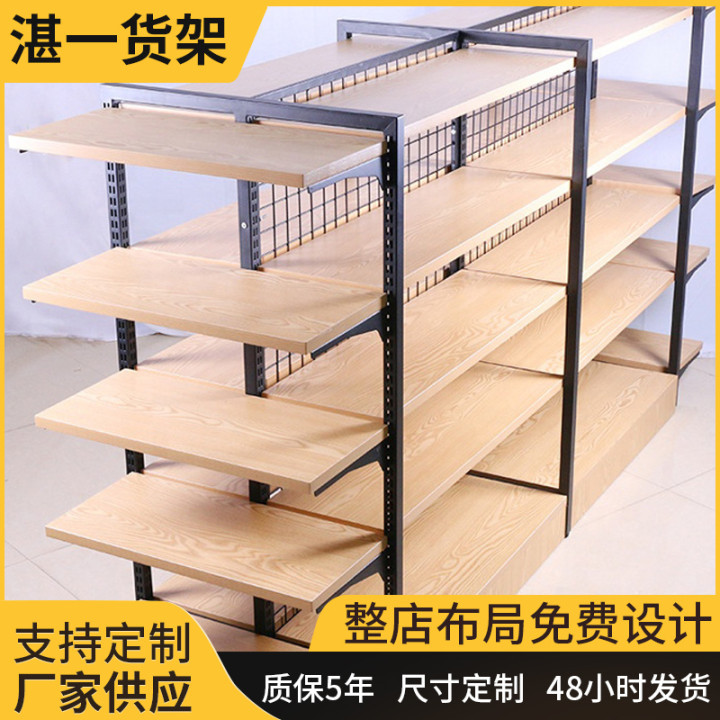 超市货架金属单双面便利店货架钢木货架母婴店超市金属架