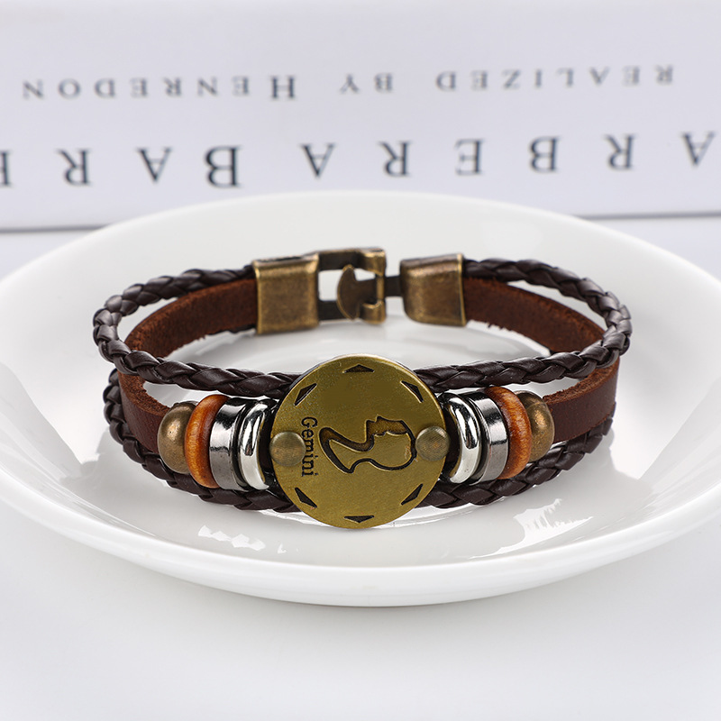 Estilo japonés vintage ropa de trabajo al aire libre pulsera 12 constelación pulsera tejida popular de los hombres pulsera vintage accesorios de desgaste