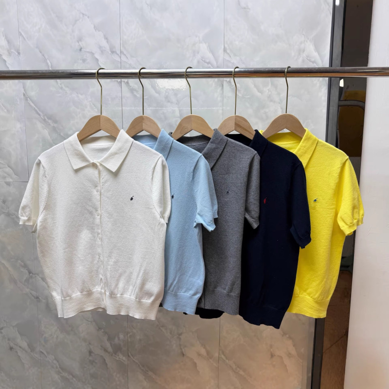 Rl Ralph Lauren Logo Short-Sleeve Knit Polo Shirt Embroidered Cardigan Women's T-Shirt Elegant Pure Cotton Slim Fit Rl Ralph Lauren Logo Short-Sleeve Knit Polo Shirt Embroidered Cardigan Women's T-Shirt Elegant Pure Cotton Slim Fit