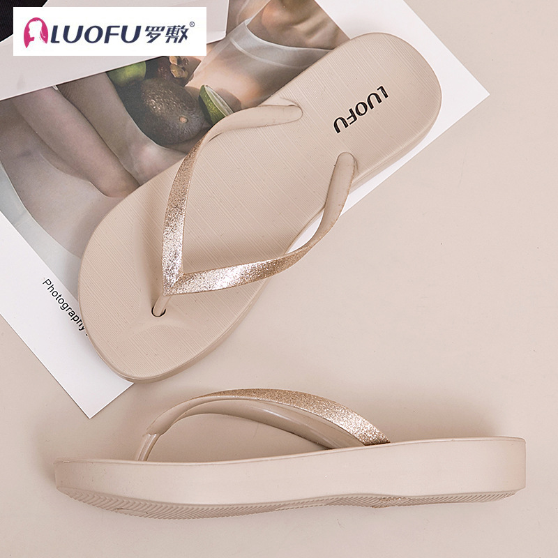 Loafer flip-flops desgaste del verano de las mujeres fondo grueso aumento antideslizante flip-flop simple Mediados de talón suave inferior casual zapatos de playa