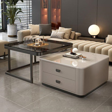 茶几客厅2024新款家用现代简约小户型网红方形玻璃可伸缩岩板茶桌