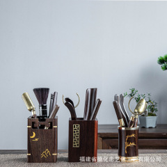 Wokou Tea Set Accessories, Black Sandalwood and Solid Wood Tea Ceremony Set of Six Gentlemen, 6 Pieces Tea Brewing Tools, Tea Spatula, Needle, and Scoop