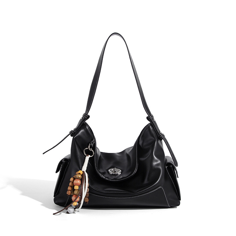 Niche Design Large Capacity Hobo Bag, Black Soft Leather Underarm Bag For Women, 2026 New Commuter Versatile Shoulder Bag - Thumbnail 5