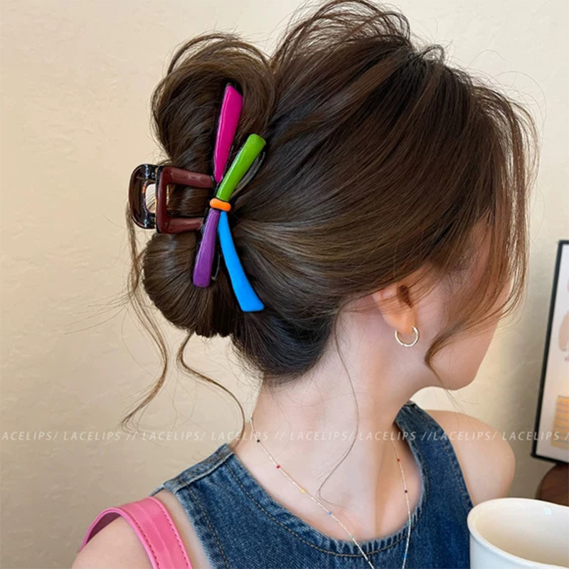 Dopamine Color-Blocking Bow Hair Clip for Women, Shark Clip, 2026 New Style Hairpin, High-End and Very Beautiful Hair Accessory