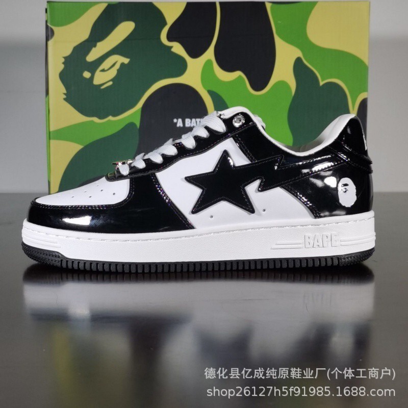 Bapesta Full Series Sneakers with Ape Head Design, Patent Leather, Thick Sole, Height-Increasing, Low-Top, European Style, Cross-Border Sneakers