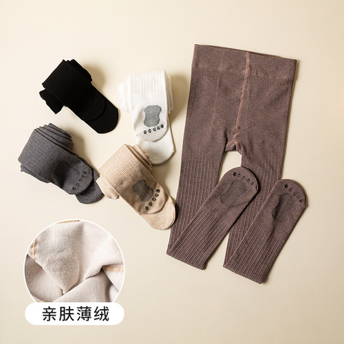 Children's thin velvet spring and autumn twist baby feet autumn white autumn and winter velvet thickened girls' pantyhose