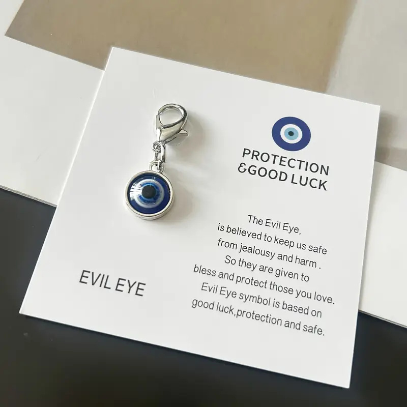 国境を越えた売れ筋 PROTECTION GOOD LUCK 英語幸運カード ブルー 邪眼 キーホルダー ペンダント|undefined