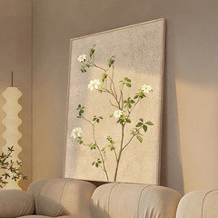 侘寂風客廳裝飾畫日式綠植沙發背景牆掛畫原木風抽象簡約玄關壁畫