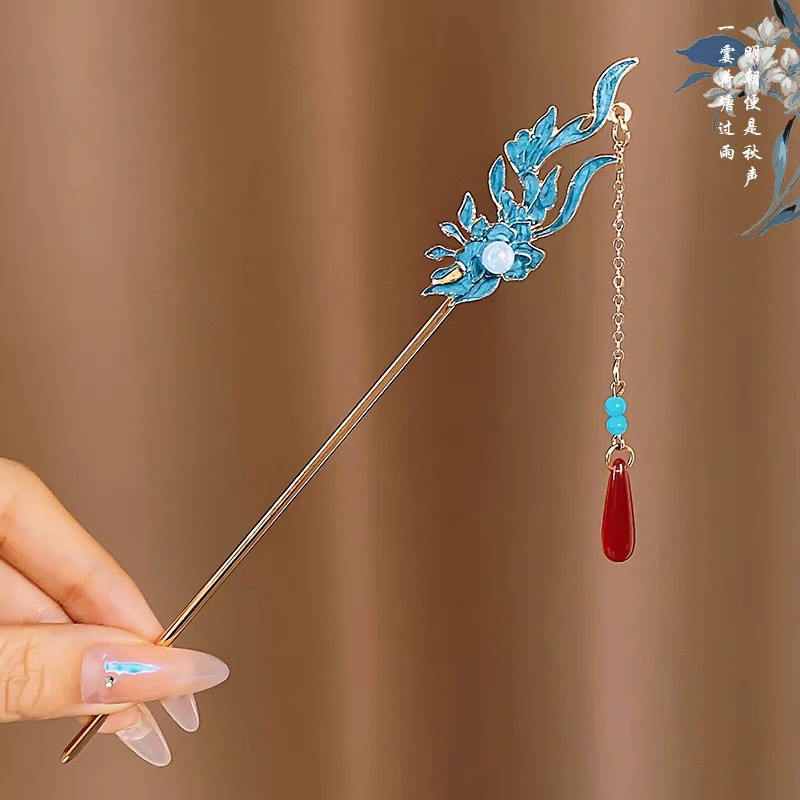 Red Chinese hairpin drop-shaped with tassels