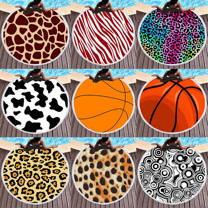 Foreign trade direct round beach towel animal fur ball mandala pattern beach outdoor tassel bath towel