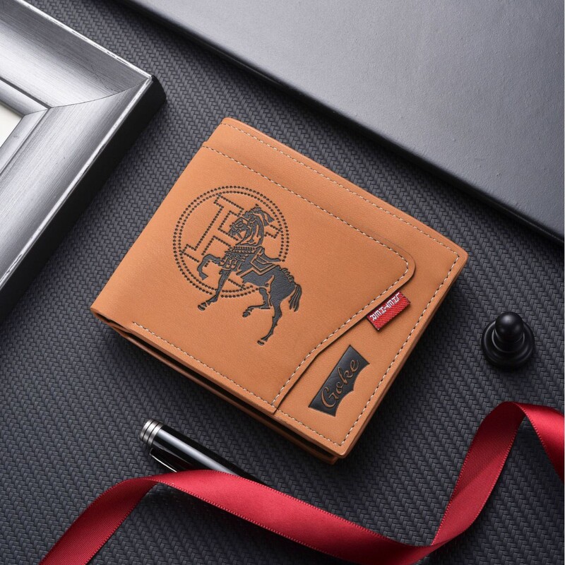 Goke New Men's Short Wallet, Retro Style War Horse Embossed Soft Leather Wallet, Multi-Card Slot Thin Coin Purse Goke New Men's Short Wallet, Retro Style War Horse Embossed Soft Leather Wallet, Multi-Card Slot Thin Coin Purse