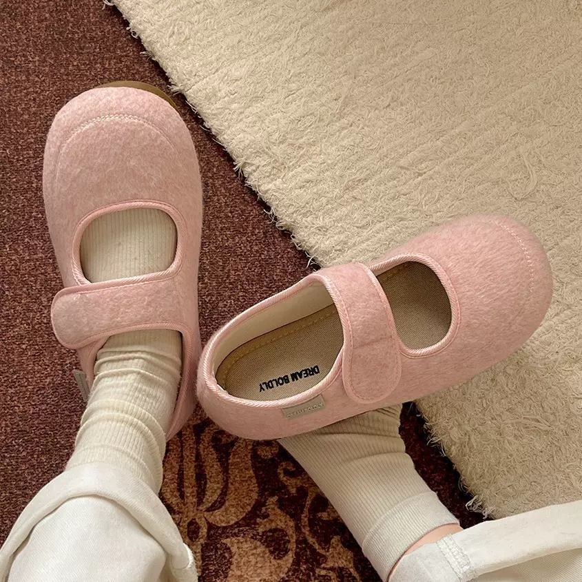 小香风圆头厚底玛丽珍单鞋女2025新款秋冬复古加绒增高勃肯毛毛鞋