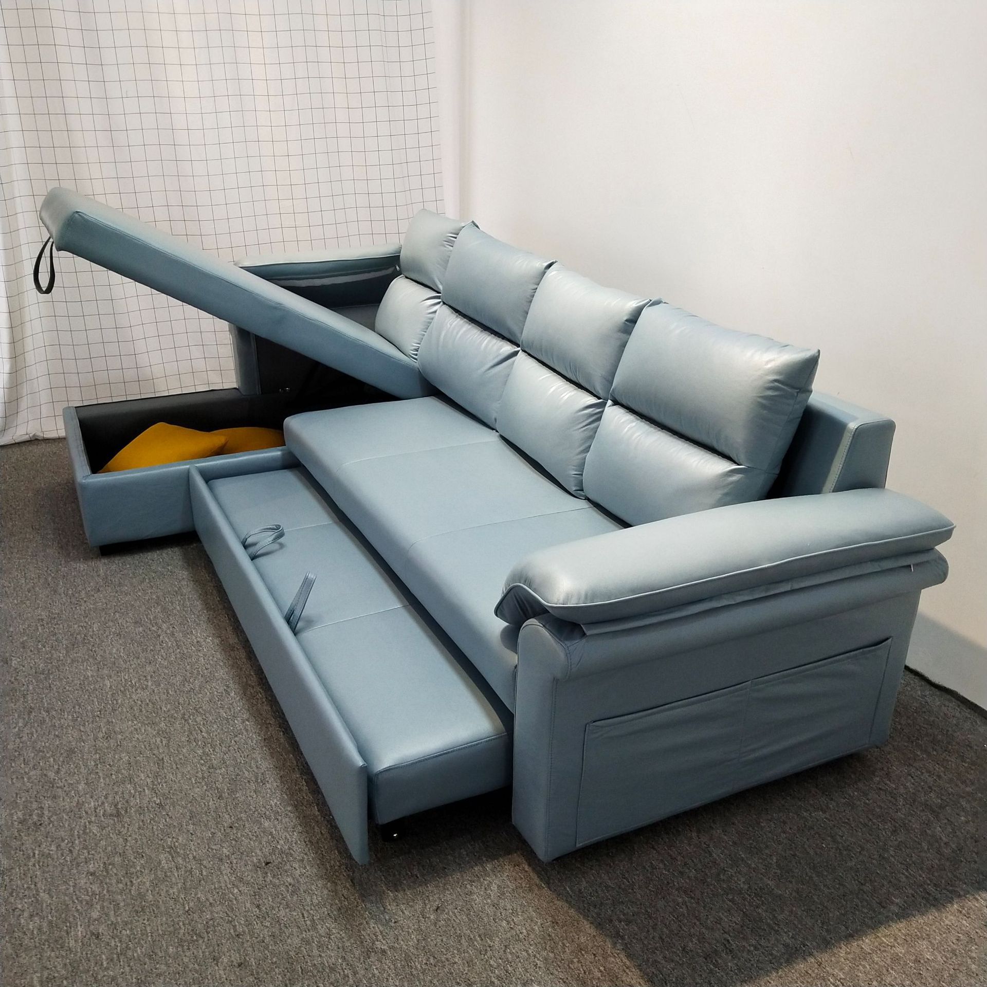 Sofá cama multifuncional almacenable látex casa pequeña y mediana en forma de L esquina sala de estar plegable perezoso sofá cama doble uso