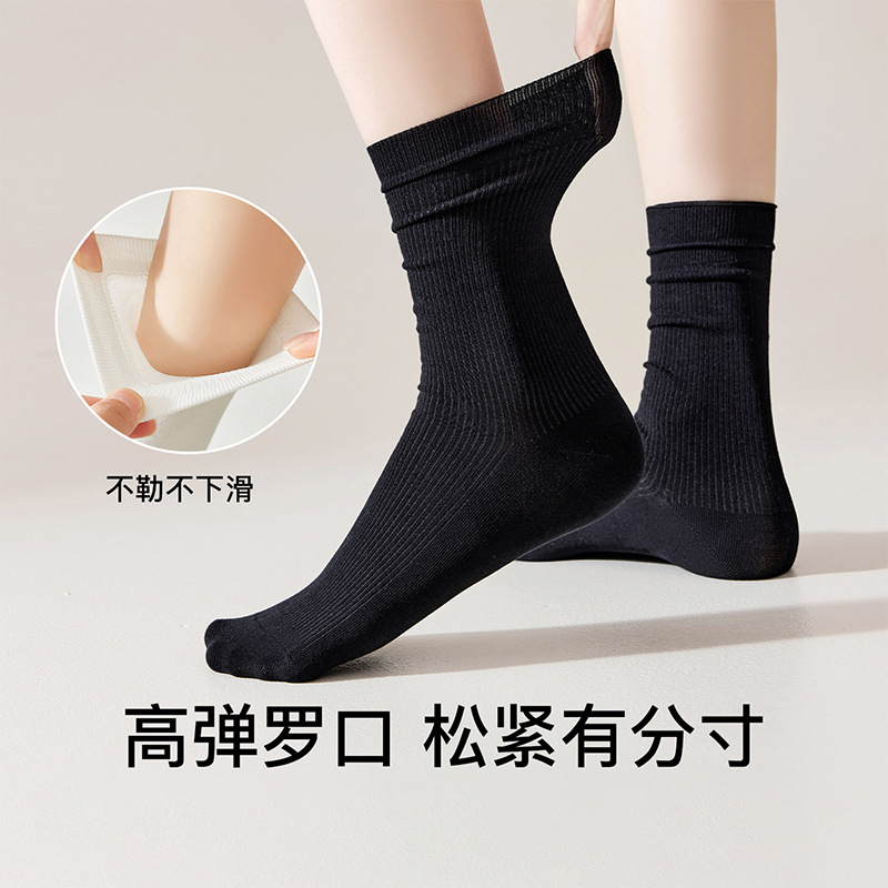 灰色中筒袜女春秋miu系堆堆袜配小皮鞋日系竖条纯棉无骨袜子夏季|undefined