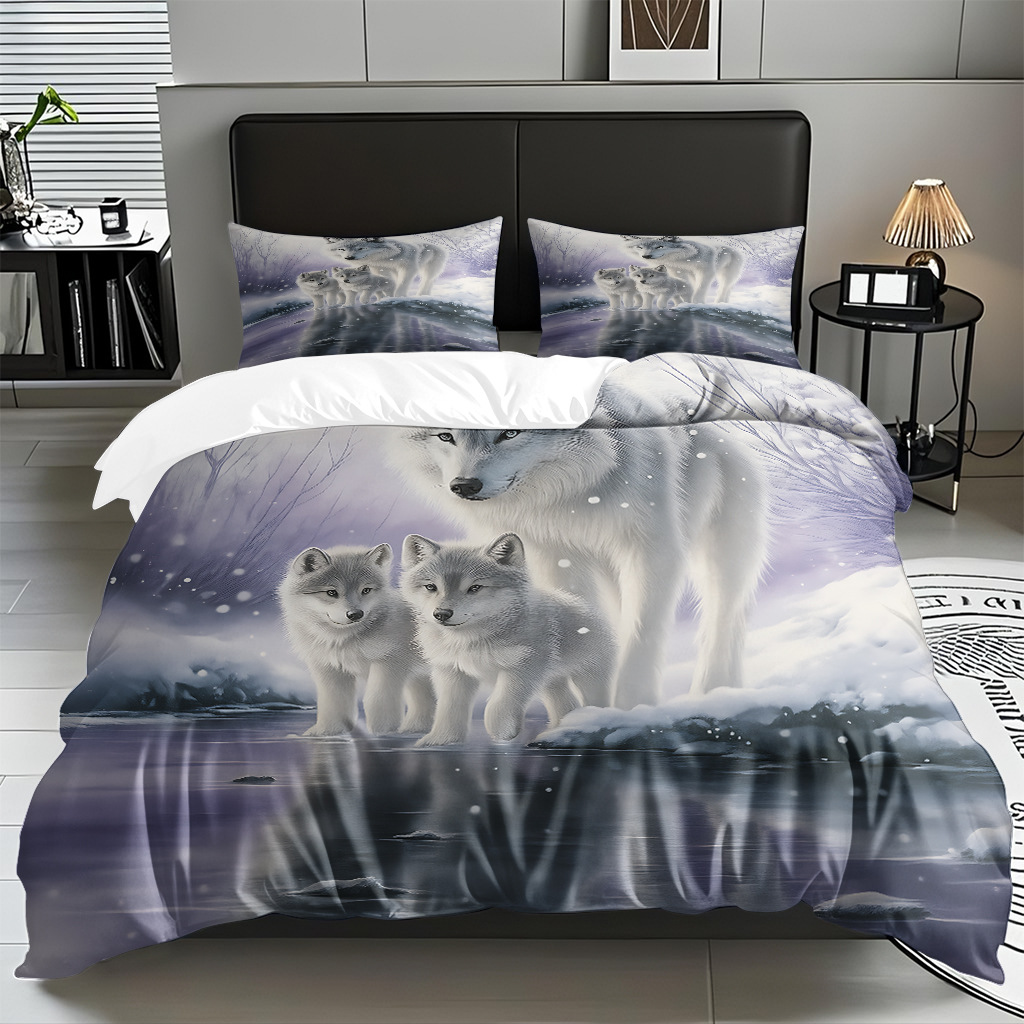 TEMU / JIT adaptado al patrón de lobo impresión digital set edredón molido textil transpirable para dibujar puede hacer