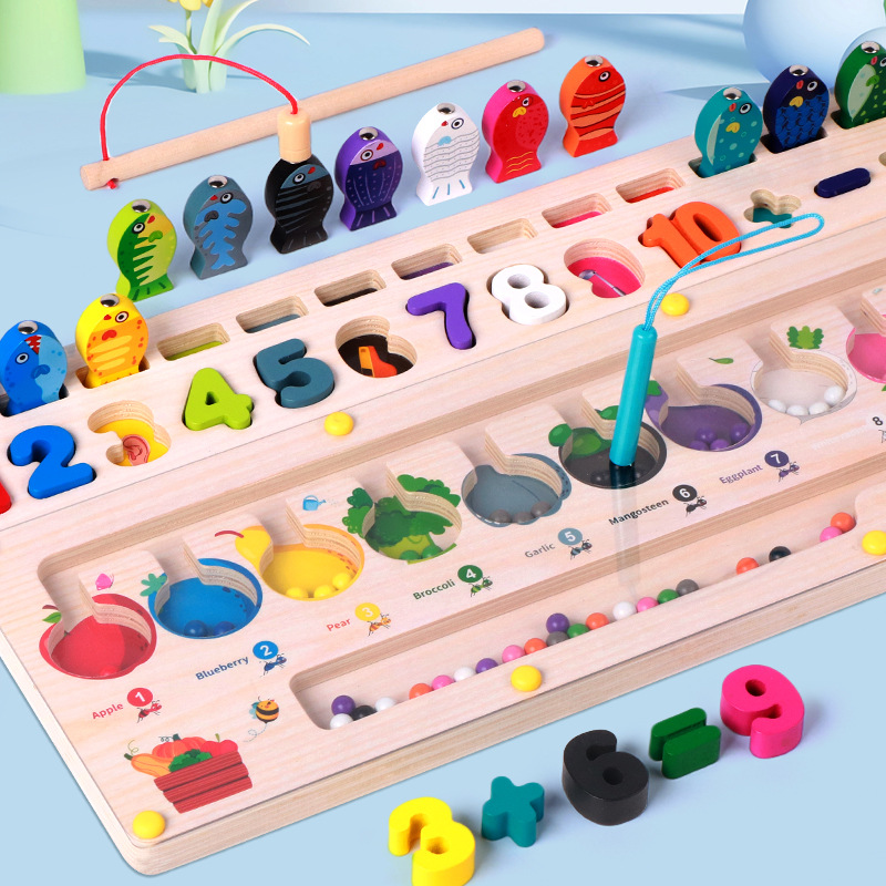 CE CPC madera multifuncional tablero logarítmico laberinto caminar digital forma figura de la fruta pesca cognitiva juguete