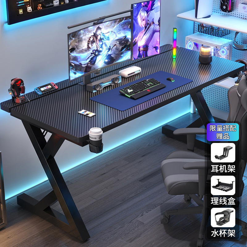 Computer desk, home office desk, writing desk, with a two-tiered design and a mechanical arm, suitable for bedrooms and as a double gaming desk