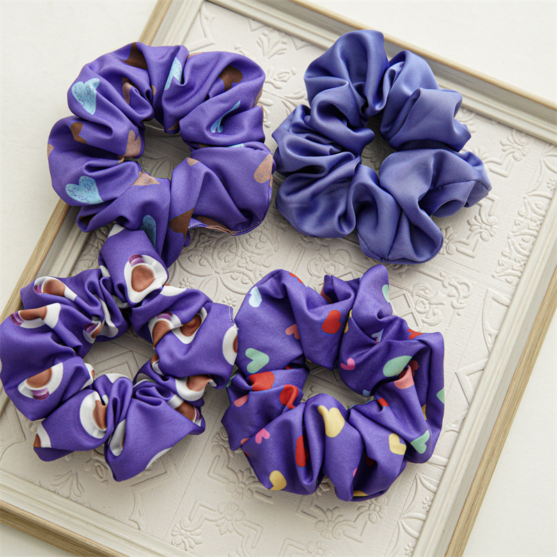 Changchun flower blue printing series large intestine hair band headgear cross-border elastic headrope satin hair band hair accessories_voghion.com