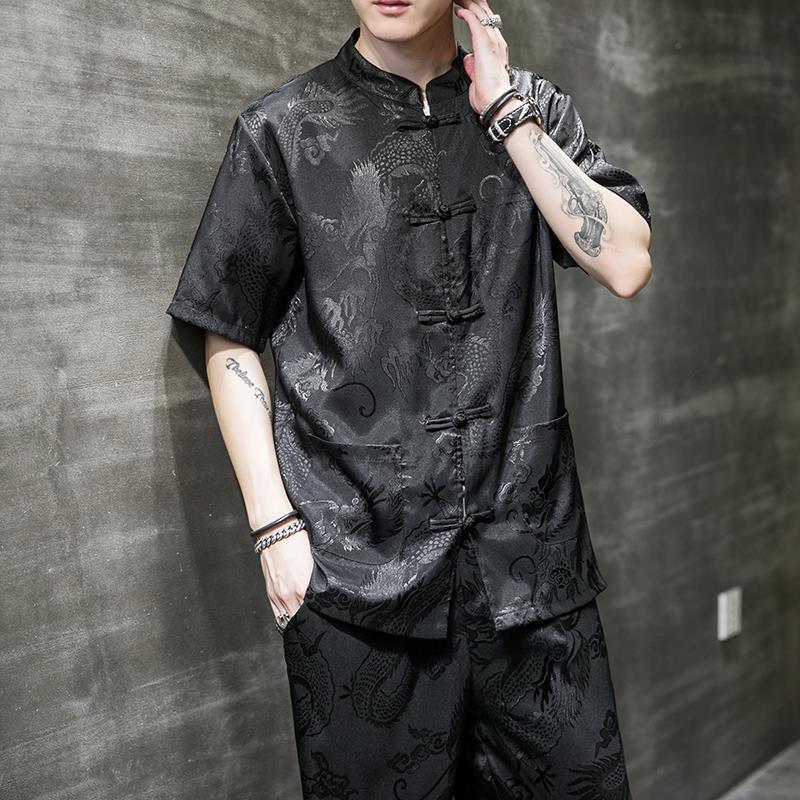 Doo vestido masculino estilo retro Hanfu Xianqi delgado seda de hielo marca de moda traje Tang estilo chino de moda ropa de hombre de moda verano image 6