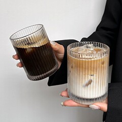 Ins縦縞グラス大衆デザインコーヒーカップジュースカップ冷たいカップ家庭用飲料カップミルクカップ