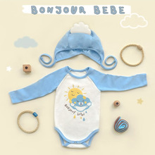 24春季新款韩版婴儿连体衣ins云朵印花宝宝包屁衣套装婴儿哈衣